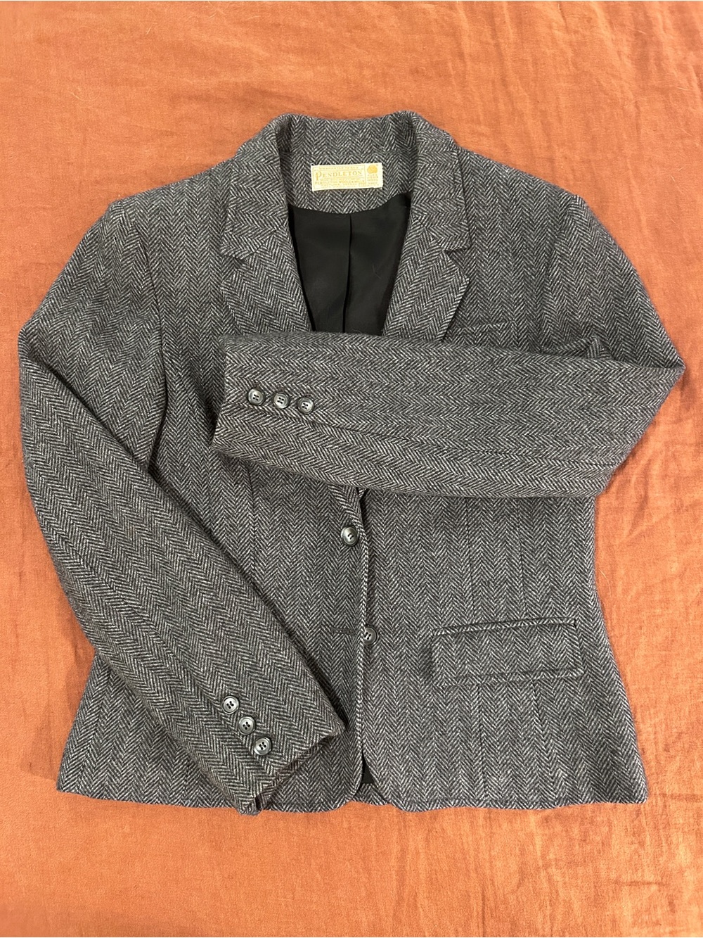 Vintage Women’s Pendleton Gray Herringbone Wool Blazer with Black Lining